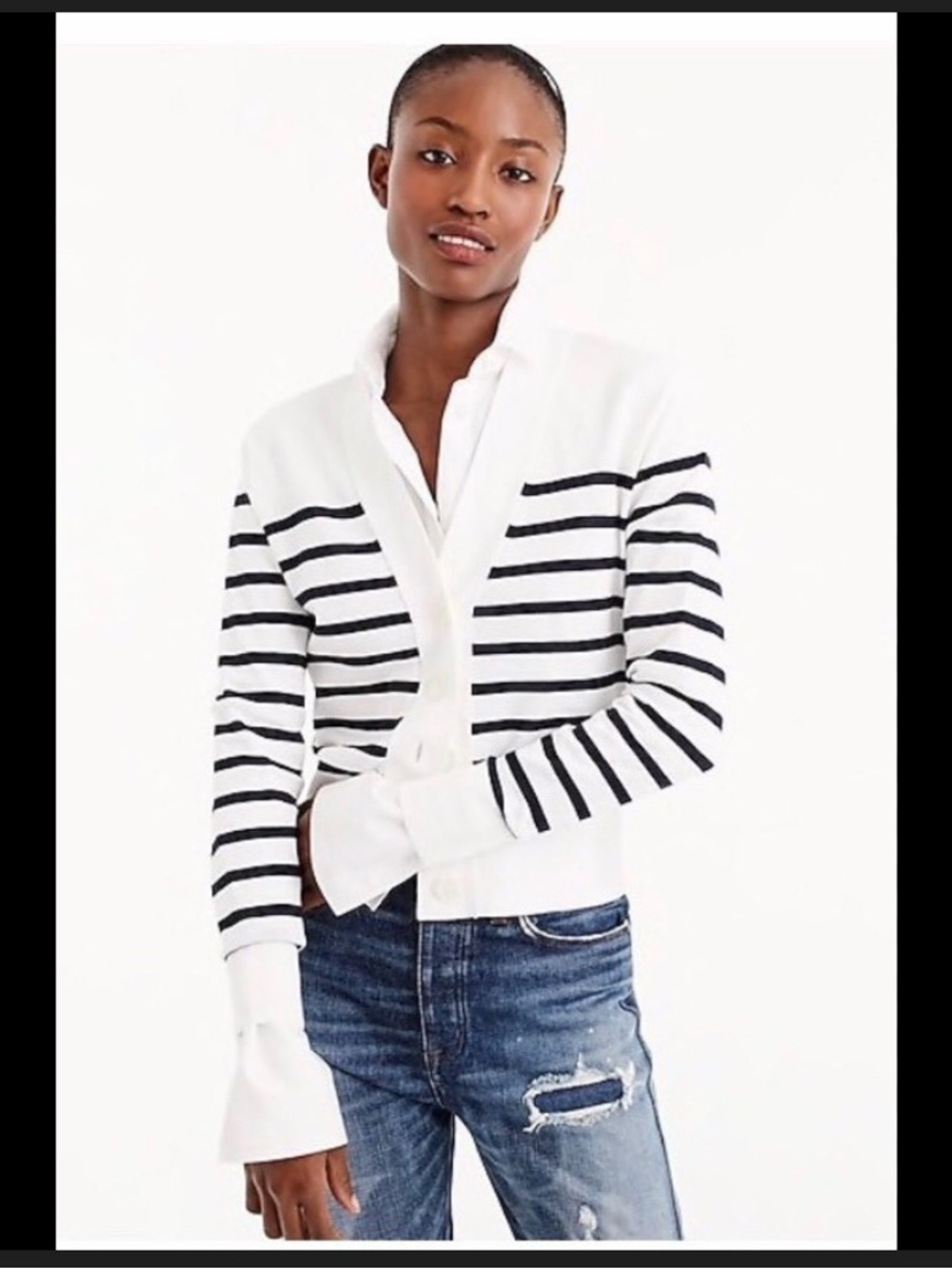 J CREW Lightweight Striped Crop Cardigan S